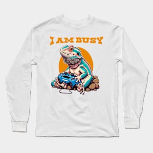 Iguana Dragon Dad Video Game Long Sleeve T-Shirt